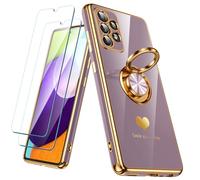 Nonional Custodia per Samsung Galaxy A52 5G/4G con 2 pellicole protettive per lo schermo, supporto ad anello girevole a 360° [motivo cuori di lusso] custodia morbida sottile placcata con bordo dorato