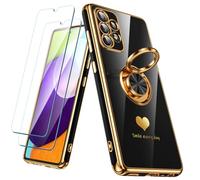 Nonional Custodia per Samsung Galaxy A52 5G/4G con 2 pellicole protettive per lo schermo, supporto ad anello girevole a 360° [motivo cuori di lusso] custodia morbida sottile con bordo dorato per