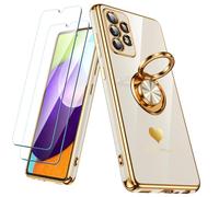 Nonional Custodia per Samsung Galaxy A52 5G/4G con 2 pellicole protettive per lo schermo, supporto ad anello girevole a 360° [motivo cuori di lusso] custodia morbida sottile con bordo dorato per
