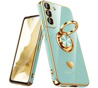 Nonional Custodia per Samsung Galaxy S22 5G, supporto ad anello girevole a 360° [motivo di cuori di lusso] custodia morbida sottile con bordo dorato per Galaxy S22 - menta