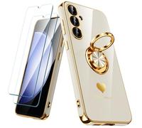 Nonional Custodia per Samsung Galaxy S23 FE 5G con 2 pellicole protettive per lo schermo, supporto ad anello girevole a 360° [motivo cuori di lusso] custodia morbida sottile con bordo dorato per