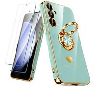 Nonional Custodia per Samsung Galaxy S23 FE 5G con 2 pellicole protettive per lo schermo, supporto ad anello girevole a 360° [motivo cuori di lusso] custodia morbida sottile placcata con bordo dorato