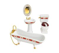 NonMiFyR 4 Pezzi Set Bagno in Ceramica per Casa Delle Bambole Realistico Set di Sanitari in Miniatura con Specchio Durevole per Creatori di Diorami, Ab0035-1