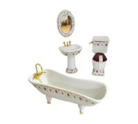 NonMiFyR 4 Pezzi Set Bagno in Ceramica per Casa Delle Bambole Realistico Set di Sanitari in Miniatura con Specchio Durevole per Creatori di Diorami, Ab0646