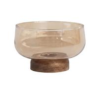 NonMiFyR Coppa Industriale d'Arredo con Struttura in Vetro E Legno Ciotola Multiuso Servizi Frutta Espositore Decorativo Raffinato Adatto per Bar Hotel Sala Pranzo, Ambra, Piccolo