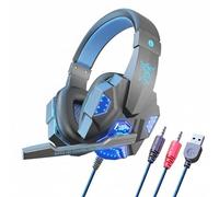 NonMiFyR Gaming Headset Auricolari con Microfono Cuffie per Videogiocatori Esperienza Audio Design Leggero E Ergonomico Padiglioni in Pelle Morbida Suitable, Nero+Blu, PC Luminoso