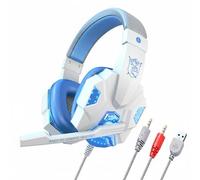 NonMiFyR Gaming Headset Auricolari con Microfono Cuffie per Videogiocatori Esperienza Audio Design Leggero E Ergonomico Padiglioni in Pelle Morbida Suitable, Bianco+Blu, PC Luminoso