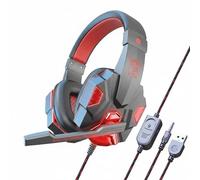 NonMiFyR Gaming Headset Auricolari con Microfono Cuffie per Videogiocatori Esperienza Audio Design Leggero E Ergonomico Padiglioni in Pelle Morbida Suitable, Nero+Rosso, Ps4 Luminoso