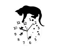 NonMiFyR Orologio Da Parete Pendolo Gatto Moderno Vetro Numeri Non Ticchettio Appendibile Silenzioso Adatto per Studio Camera Da Letto, con I Pesci
