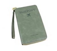 NonMiFyR Portadocumenti da Viaggio Organizer Carte Penna Chiusura Lampo Tecnologia Blocca Dati Materiale PU Adatto a Famiglia Affari Giornate di Viaggio, Verde Oliva