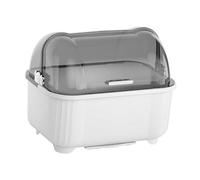 NonMiFyR Scolapiatti con Coperchio Organizzatore Salvaspazio Porta Piatti Portaposate E Porta con Vaschetta Raccogligocce Adatto per Cucine, Bianco Grigio