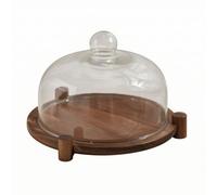 NonMiFyR Vassoio in Legno con Campana in Igienico Dolci Legno con Cupola Trasparente per Tè Del Pomeriggio, 26cm