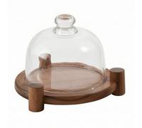NonMiFyR Vassoio in Legno con Campana in Igienico Dolci Legno con Cupola Trasparente per Tè Del Pomeriggio, 17cm
