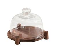 NonMiFyR Vassoio in Legno con Campana in Igienico Dolci Legno con Cupola Trasparente per Tè Del Pomeriggio, 21cm