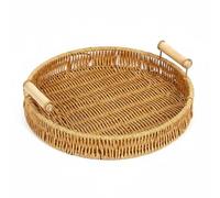 NonMiFyR Vassoio Rotondo Portaoggetti con Plastica-resistente E Manici Legno Uso Versatile per Conservare Chiavi Lettere Accessori E Servire Cibi Adatto Sala da Pranzo Feste, L