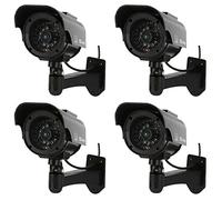 NONMON Set di 4 Telecamere Fittizie di Sorveglianza da Esterno/Interno Energia Solare Videocamera CCTV con LED Rosso Lampeggiante Telecamera di Sicurezza Fasulla(Nero)