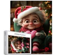 Nonna che indossa un cappello di Babbo Natale, puzzle da 1000 pezzi per adulti con sorriso caldo, puzzle artistico colorato fai da te per la decorazione della casa, regali puzzle di famiglia, perfetto