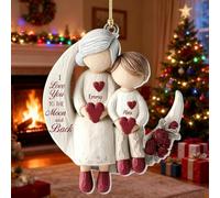 Nonna e nipote Moon Loves, I Love You to The Moon and Back, ornamenti natalizi 2D personalizzati, in acrilico, regalo personalizzato per nonna, regalo di compleanno di Natale per nonna, bambini