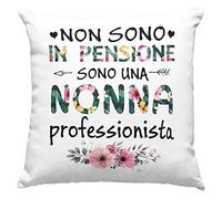 Nonna Federa per Cuscino Regalo donna compleanno originale Idee Regali per lei per Natale festa dei nonni, Nonna professionista - senza Imbottitura (Bianco, 40_x_40_cm)