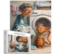 Nonna in The Laundry Room 1000 pezzi puzzle per adulti Pet Cat Scene Art Puzzle colorato fai da te per la decorazione della casa regali puzzle famiglia perfetto per serate di gioco 50 × 70 cm