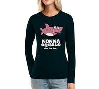 Nonna Squalo - Regalo Nonne Canzone per Bimbi Maglia da Donna a Maniche Lunghe X-Large Nero