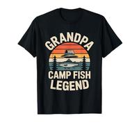 Nonno Campo Pesce Leggenda Retro Campeggio Tramonto Maglietta