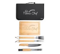 ''Nonno Chef'' Set Barbecue Personalizzato con Tagliere in Legno, Custodia Nera e Utensili Professionali, 6 Pezzi Coltello Intagliatore Pinzetta Spatola Idea Regalo Festa dei nonni papà Natal