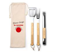''Nonno in servizio'' Set Barbecue con Utensili in Legno e Acciaio Inox, 3 Pezzi con Custodia Idea Regalo per la Festa dei Nonni Natale Nonno Nonna Intagliatore, pinza e spatola