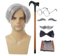 Nonno Wig and Mustache for Radding Adults - Martedì Grasso Carnival con occhiali e mosca - nonno Kauz Professor Kauziger Look con cavalletto gonfiabile per feste di motto