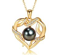 Nonnyl Collana con perla nera di Tahiti, regalo per donne, moglie, mamma, fidanzata, lei, anniversario, compleanno, Natale, festa della mamma, San Valentino, gioielli regalo reale 9 mm-10 mm rotondo