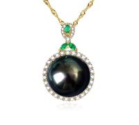 Nonnyl Collana da donna con perle nere di Tahiti, ciondolo da 12-13 mm con vere perle dei mari del sud in argento Sterling placcato oro 18 K con Urquoise, gioiello per Natale, festa della mamma, San