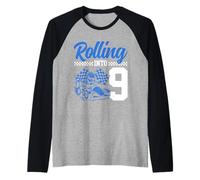 Nono compleanno di Go Kart Racing Rolling Into 9 Funny Boys Kids Maglia con Maniche Raglan