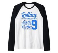 Nono compleanno di Go Kart Racing Rolling Into 9 Funny Boys Kids Maglia con Maniche Raglan