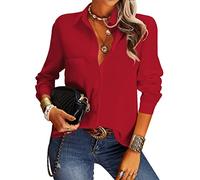 NONSAR Camicetta da Donna, Elegante, Scollo a V, a Maniche Lunghe, Casual, da Lavoro, con Bottoni, Tinta Unita