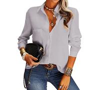 NONSAR Camicetta da Donna, Elegante, Scollo a V, a Maniche Lunghe, Casual, da Lavoro, con Bottoni, Tinta Unita