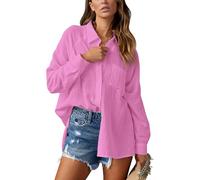 NONSAR - Camicetta elegante da donna con scollo a V, a maniche lunghe, casual, con tasca, Rosso rosato, XL