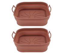 Nonstick Silicone Fryer Basket 2 Pack | 440°F Heat Tolerant & Dishwasher Safe | Replacement Liners for Leading Brand Fryers | Oil Drain Design for Healthier Cooking (Brown)