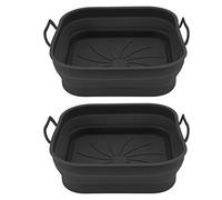 Nonstick Silicone Fryer Basket 2 Pack | 440°F Heat Tolerant & Dishwasher Safe | Replacement Liners for Leading Brand Fryers | Oil Drain Design for Healthier Cooking (Black)