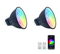 noobibaba GU5.3 LED RGB, Lampade LED Bluetooth MR16 da 5W 12V, Lampade a colore GU5.3 MR16 con base Bi-Pin, Bluetooth e telecomando, Bianco caldo + 15 colori (2 lampadine con telecomando)