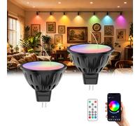Noobibaba MR16 GU5.3 5W 12V Lampada LED RGB Bluetooth Bianco Caldo + 15 Colori Multicolore, Risparmio Energetico, Telecomando e Controllo tramite App Set di 2 Pezzi