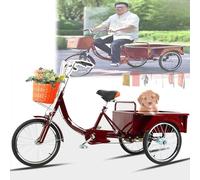 NOOGRRFA Bicicletta A Tre Ruote,Pneumatici Allargati da 24Pollici,con Cassone da Camion da 100Cm,Carico di 300Kg,Forcella Anteriore Ammortizzante,Manubrio Regolabile,Sedile,Trasporto di Persone,Merci