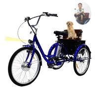 NOOGRRFA Triciclo Elettrico per Anziani, Batteria al Litio da 36V E 12Ah, Pneumatici Larghi 24x1, Portata 300 Libbre, Sedile Multifunzionale, Traino Persone, per Fare La Spesa E Camminare,Blue