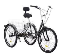 NOOGRRFA Triciclo per Adulti da Esterno, 24x2 Pollici, 7 velocità, Portata 120Kg, Freno A Mano, con Cestino, Design del Freno, Guida Facile, per Shopping/Tempo Libero/Picnic,Black