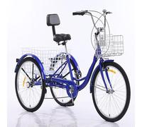 NOOGRRFA Triciclo per Adulti da Esterno, 24x2 Pollici, 7 velocità, Portata 120Kg, Freno A Mano, con Cestino, Design del Freno, Guida Facile, per Shopping/Tempo Libero/Picnic,Blue