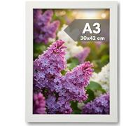 NOOGUI Cornice A3, Legno Bianco, 30x42cm, Parte Frontale Antiriflesso | Per Foto, Diplomi, Poster o Puzzle, Posizionamento Verticale o Orizzontale, Spessore 2 cm