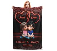 NOONATIVE Flanella Coperta Con personaggio dei cartoni animati nome testo data Personalizzate,coperta personalizzata per letto divano,Amore Romantico Regalo Anniversario per Fidanzata Fidanzato