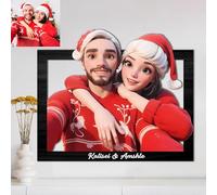 NOONATIVE Ritratto Cartoon Personalizzato 3D con Foto, Cornice Portafoto in Legno, Decorazione per Soggiorno, Idea Regalo