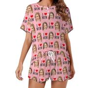NOONATIVE Set Pigiama Donna Personalizzato con Foto del Viso,Set di Pigiami Corto Personalizzato,Regali per la Festa della Mamma per la Mamma