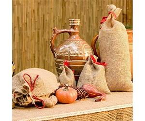 NOOR Sacchetti di iuta 18 x 13 cm, sacchetti di iuta naturale per il giardino, sacchetti biodegradabili e per alimenti, con fiocchi decorativi, confezione da 10 pezzi