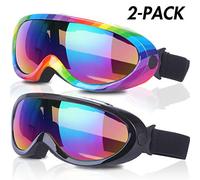 Noorlee, occhiali da sci, confezione da 2, per bambini, ragazzi e ragazze, antivento, con protezione UV 400 e lenti antiriflesso, ., Nero multicolore/arcobaleno multicolore.